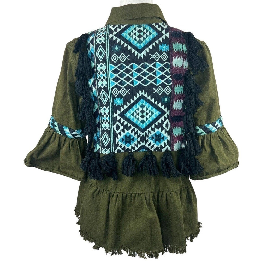 Beautiful Stories Anthropologie Inika Olive Green Utility Jacket S Embroidered